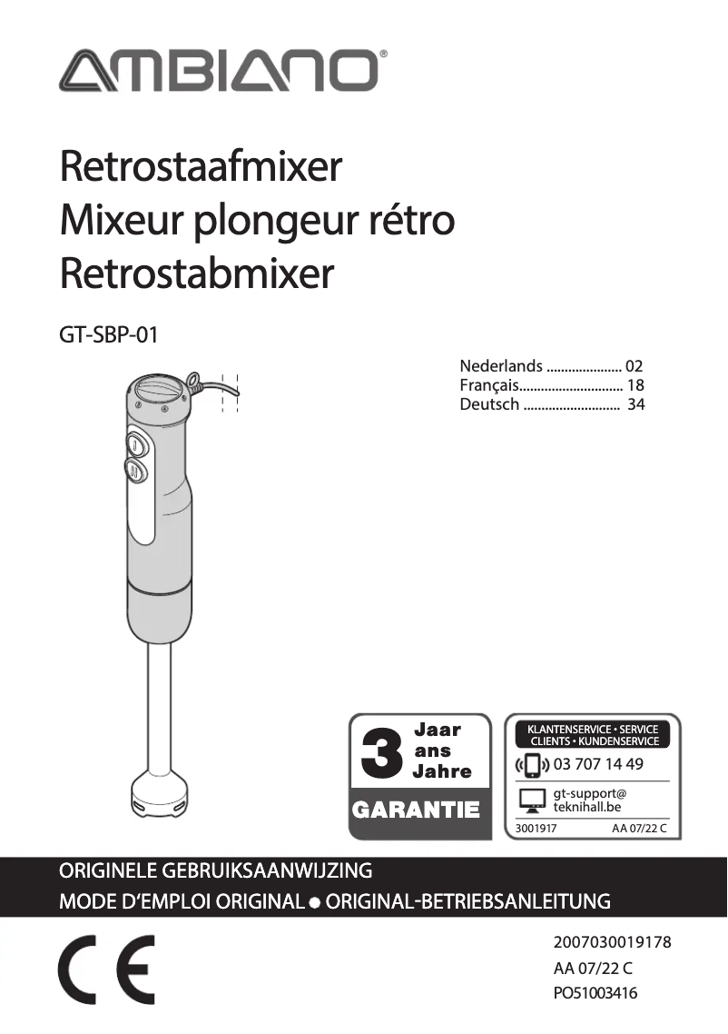 Page 1 de la notice Manuel utilisateur Ambiano GT-SBP-01