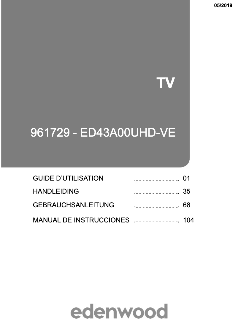 Page 1 de la notice Manuel utilisateur Edenwood ED43A00UHD-VE