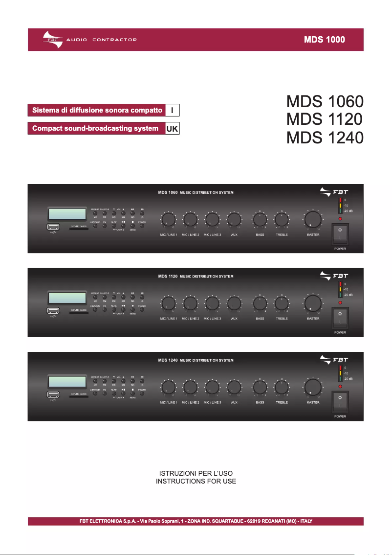 Page n°1 - Manuel utilisateur FBT MDS 1240