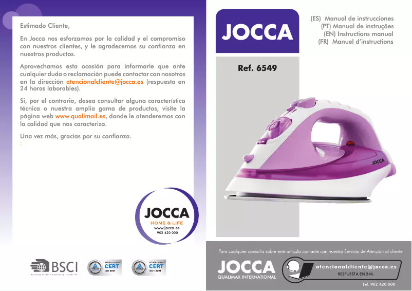 Page 1 de la notice Manuel utilisateur Jocca 6549