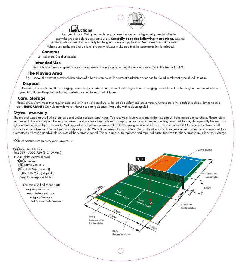 Page 1 de la notice Manuel utilisateur Crivit IAN 285013