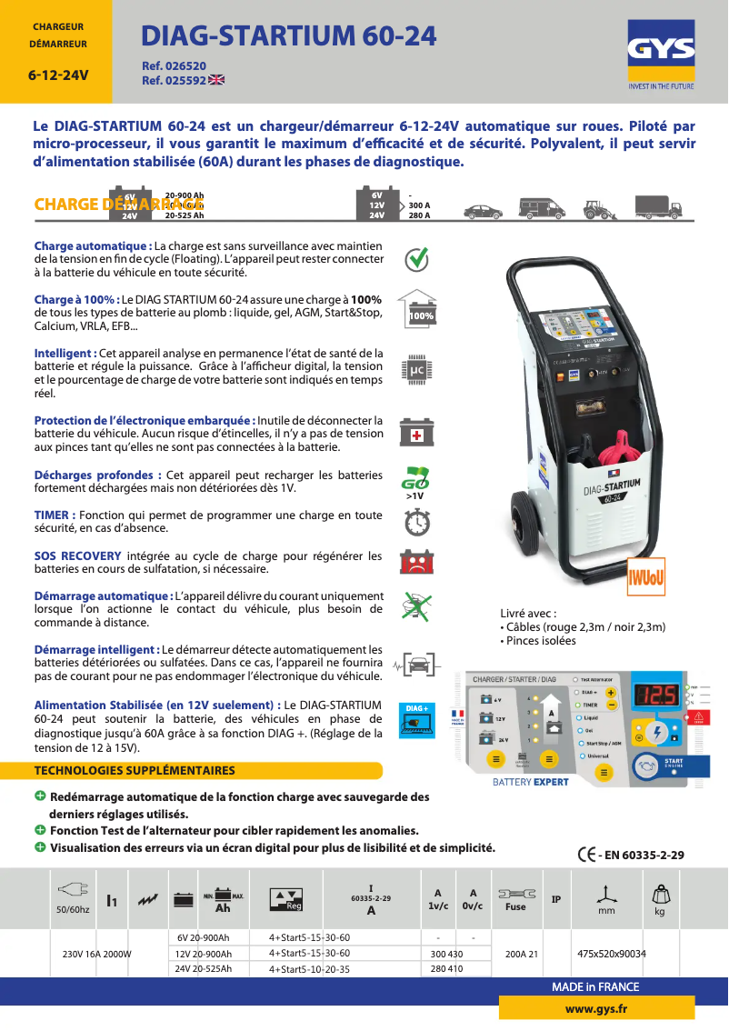Page n°1 - Fiche technique GYS Diag-Startium 60-24