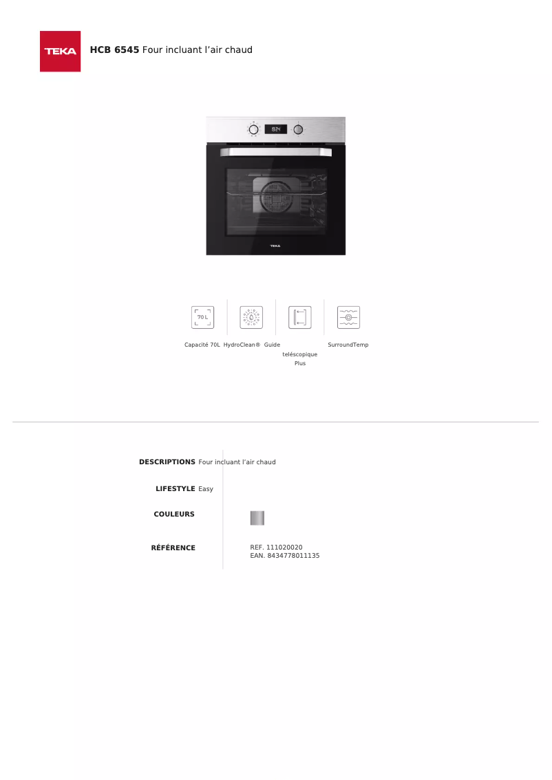 Page 1 de la notice Fiche technique Teka HCB 6545