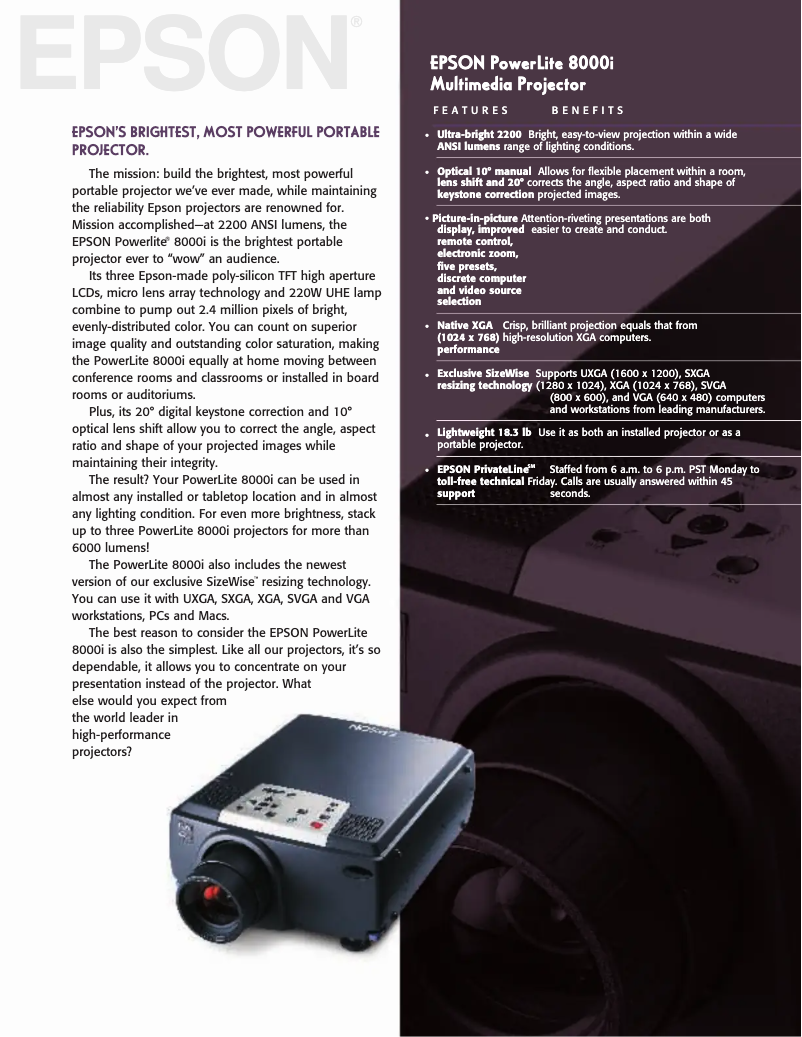 Imagen de la primera página del manual del dispositivo PowerLite 8000i