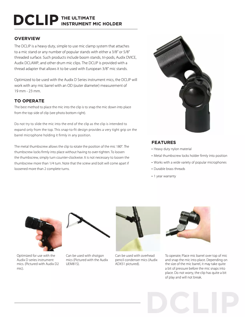 Page n°1 - Manuel utilisateur Audix D-Clip
