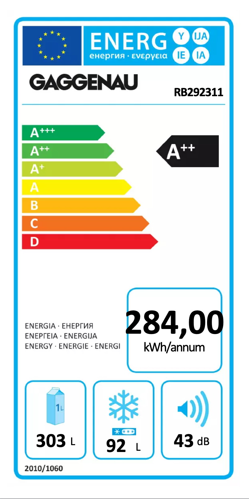 Page n°1 - Label énergétique Gaggenau RB 292 311