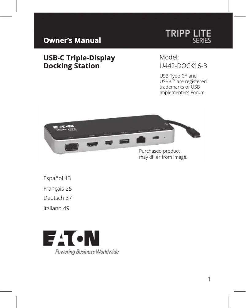 Image de la première page du manuel de l'appareil U442-DOCK16-B