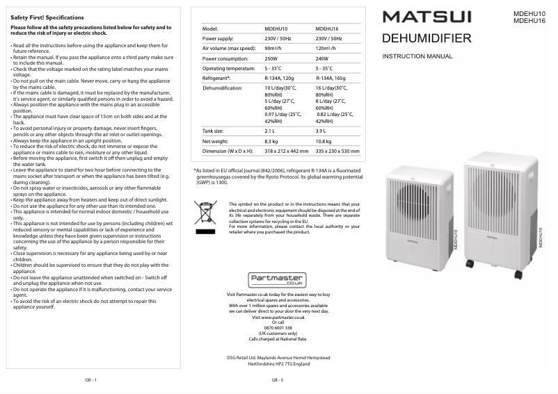 Página 1 del manual Manual de usuario Matsui MDEHU10
