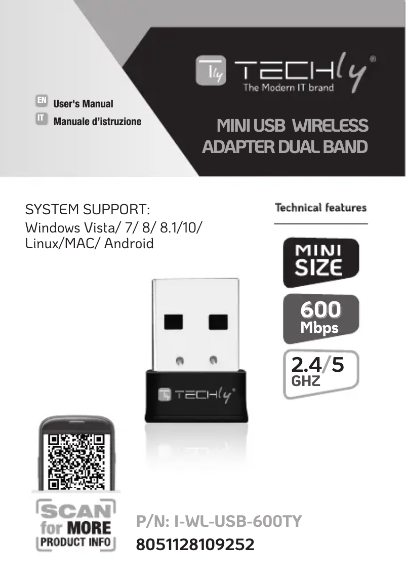 Page 1 de la notice Manuel utilisateur Techly I-WL-USB-600TY