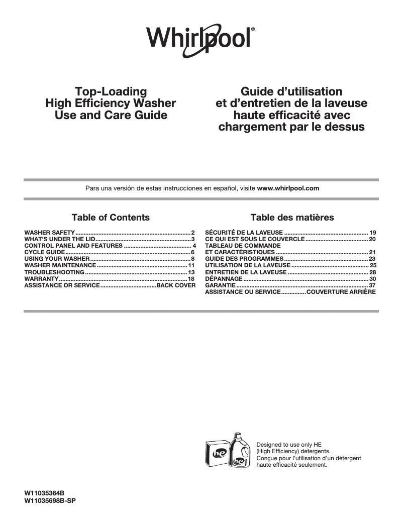 Image de la première page du manuel de l'appareil WTW4855HW