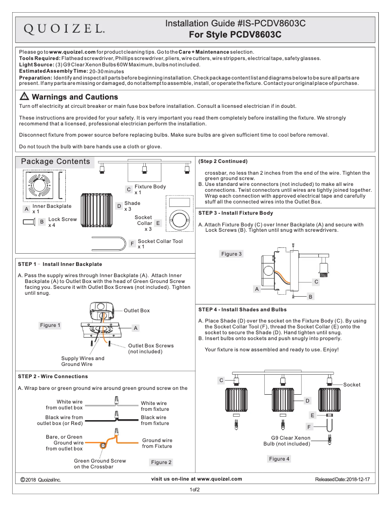 Page n°1 - Manuel utilisateur Quoizel Platinum PCDV8603C