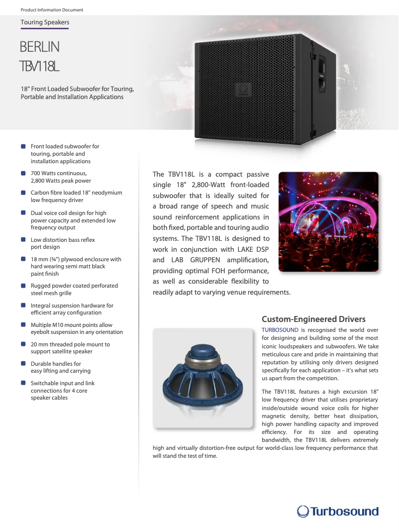 Page n°1 - Fiche technique Turbosound Berlin TBV118L
