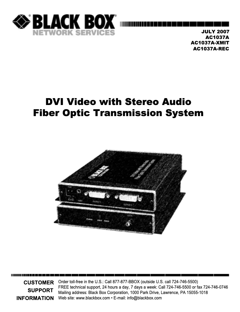 Page 1 de la notice Manuel utilisateur Black Box AC1037A
