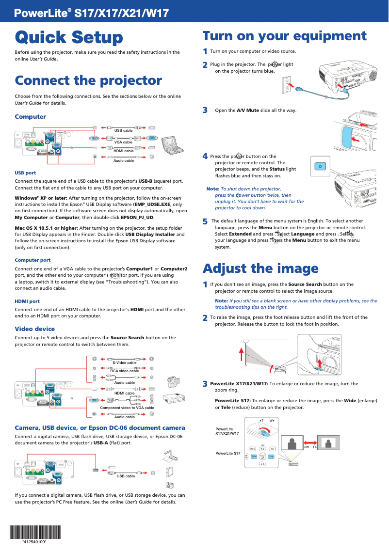Imagen de la primera página del manual del dispositivo PowerLite S17