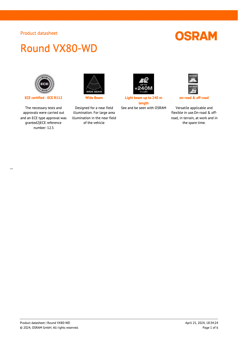 Page n°1 - Fiche technique Osram VX80-WD