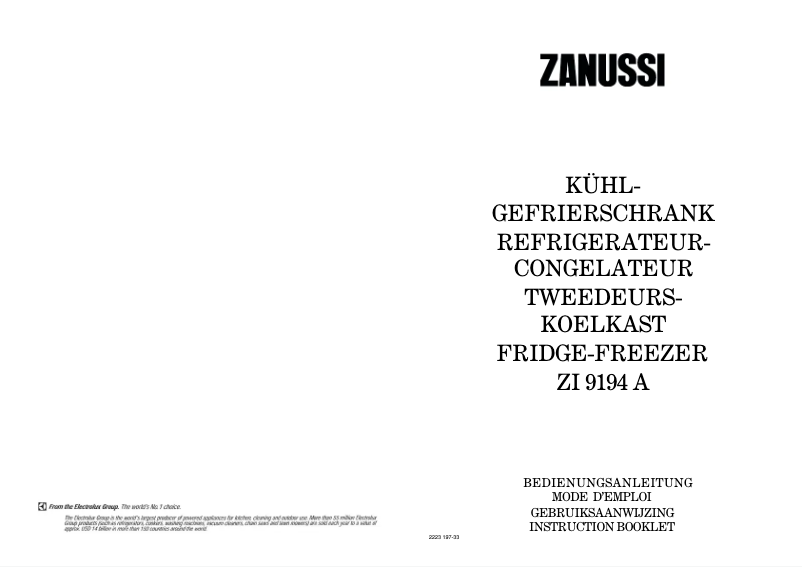 Page n°1 - Manuel utilisateur Zanussi ZI 9194 A
