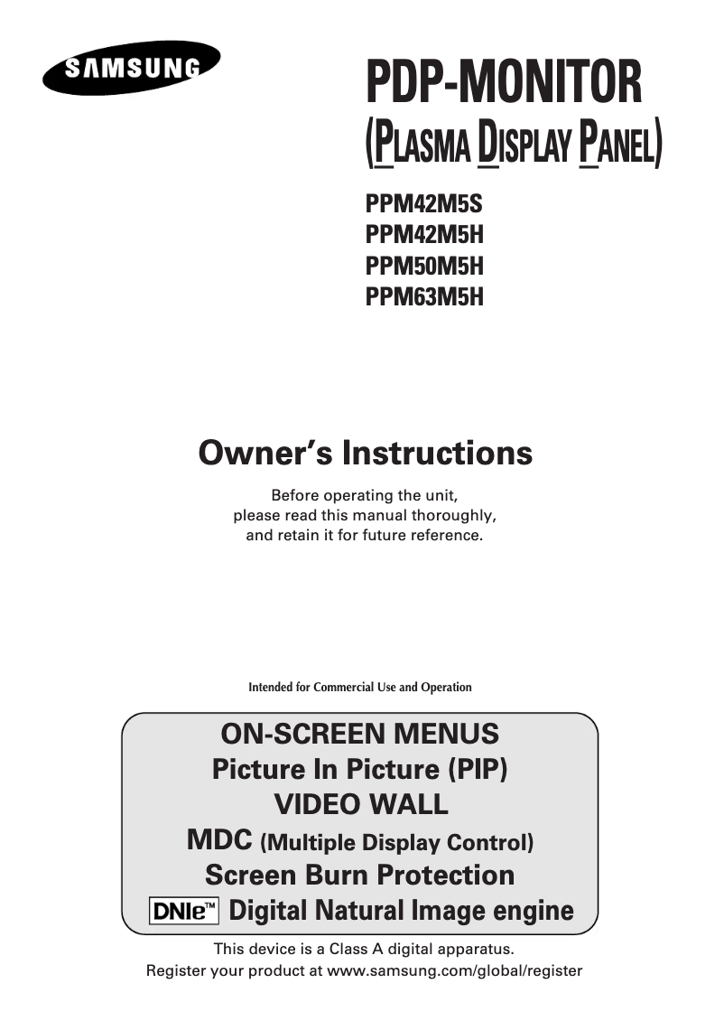 Page n°1 - Manuel utilisateur Samsung PPM63M5HS