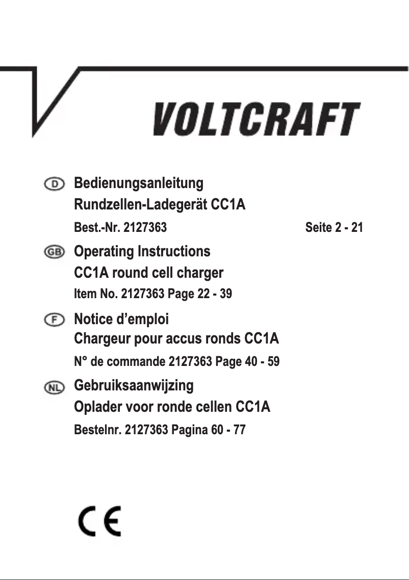 Page 1 de la notice Manuel utilisateur Voltcraft CC1A