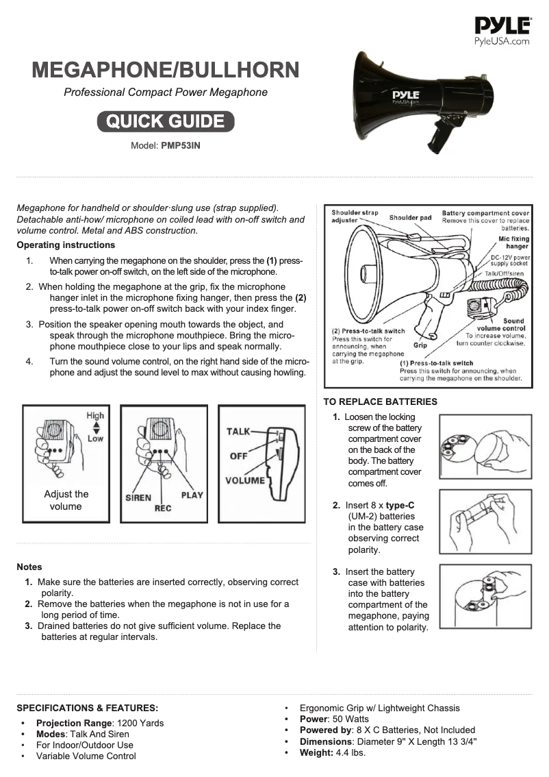 Page 1 de la notice Manuel utilisateur Pyle PMP53IN
