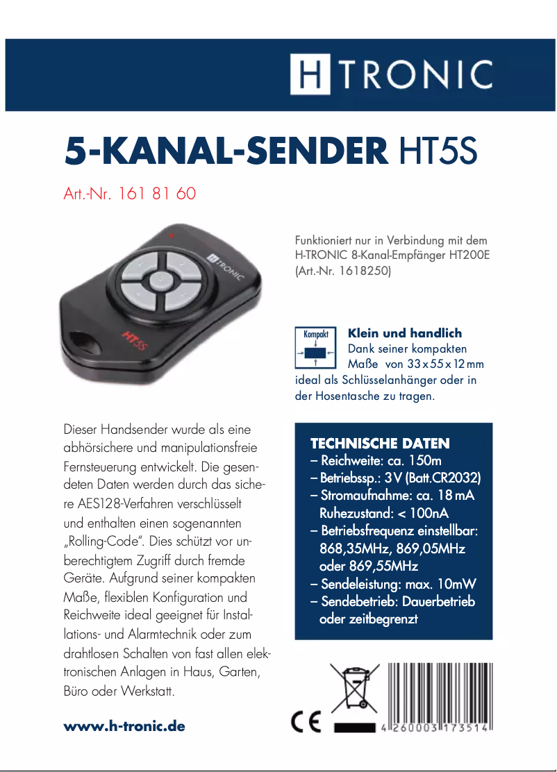 Page n°1 - Manuel utilisateur H-Tronic HT5S