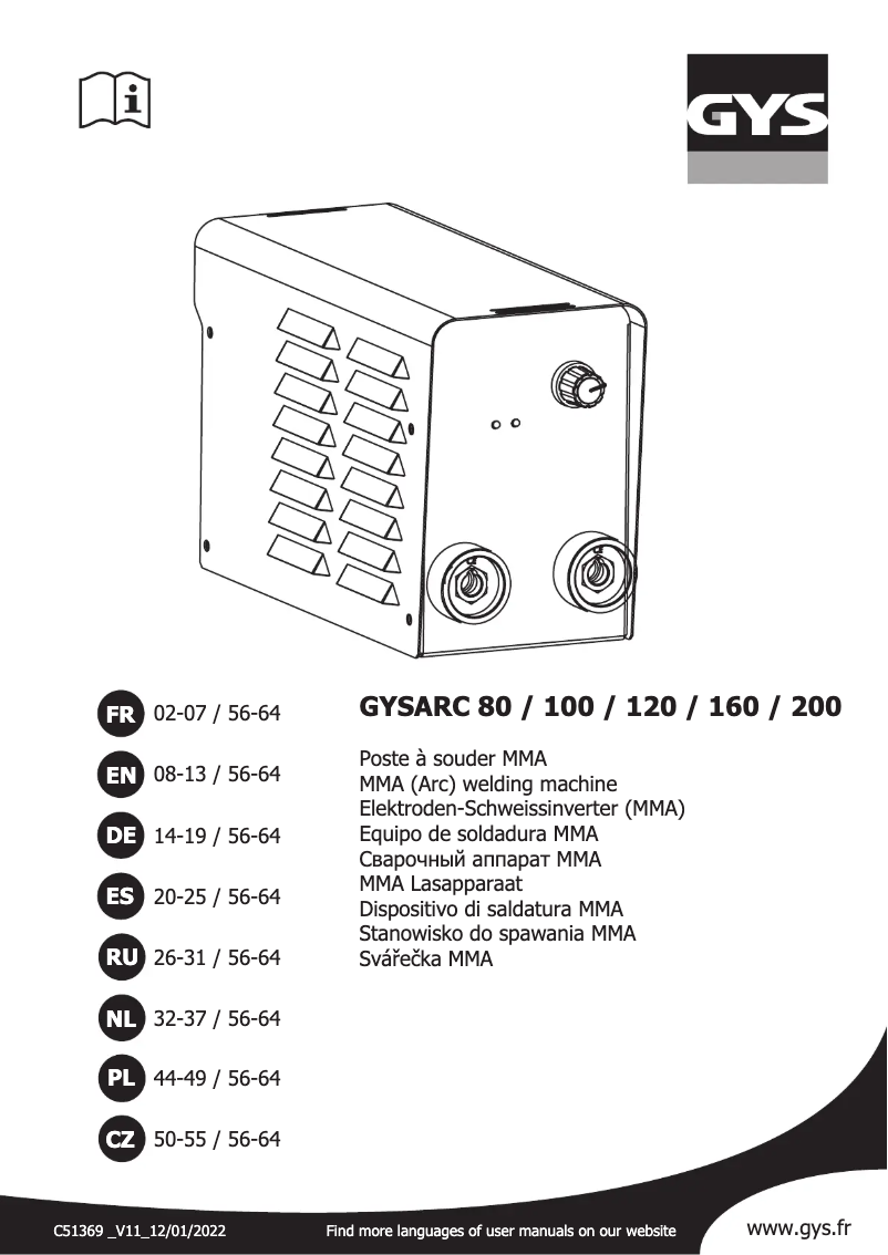 Page 1 de la notice Manuel utilisateur GYS Gysarc 100
