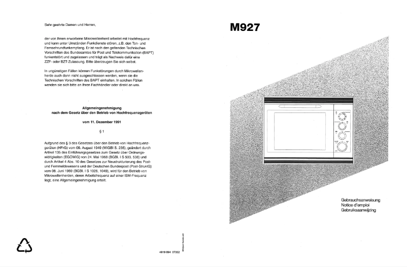 Page 1 de la notice Manuel utilisateur Whirlpool M927