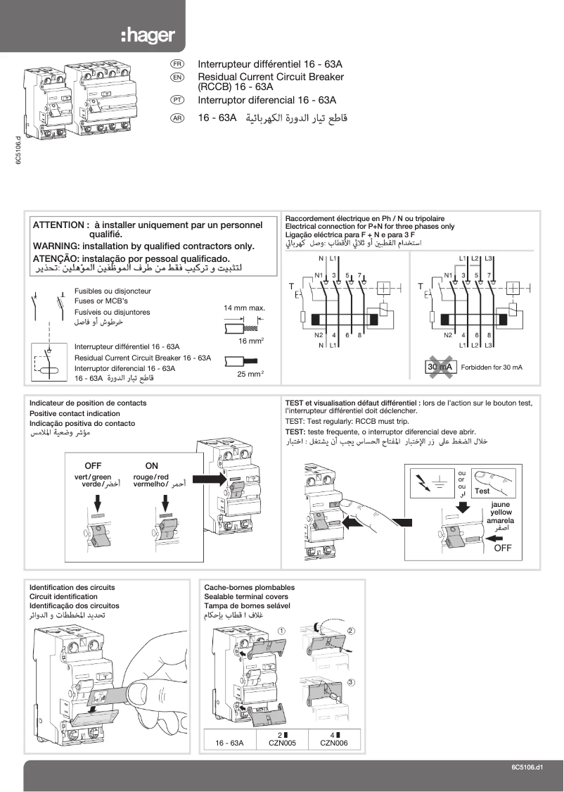 Page 1 de la notice Manuel utilisateur Hager CDA463U