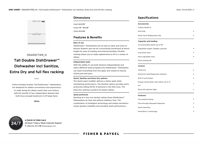 Page n°1 - Fiche technique Fisher & Paykel DD24DCTW9 N