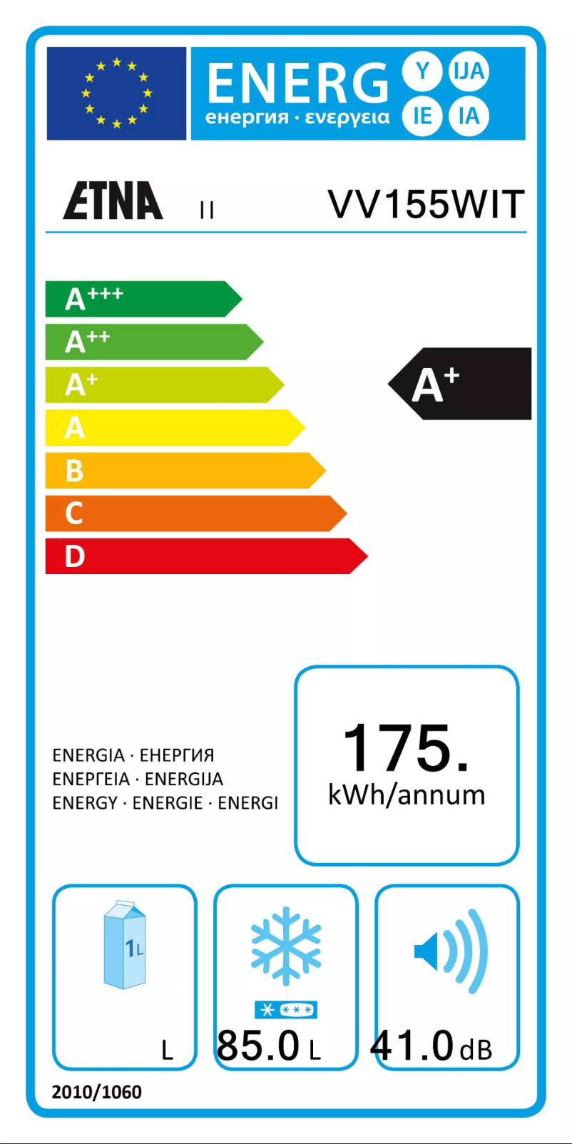 Page n°1 - Label énergétique Etna VV155WIT