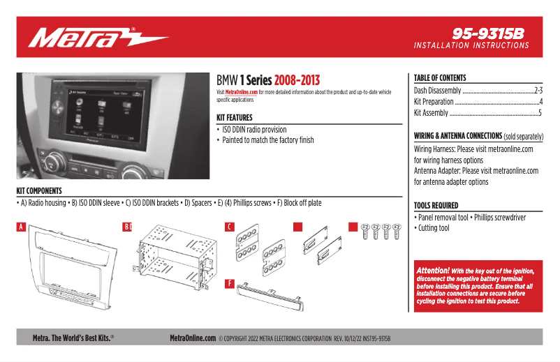 Page n°1 - Mode d'emploi Metra 95-9315B
