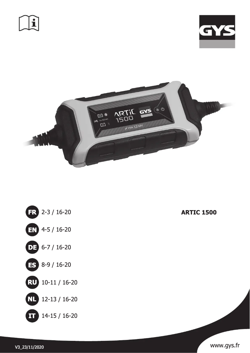 Page n°1 - Manuel utilisateur GYS Artic 1500