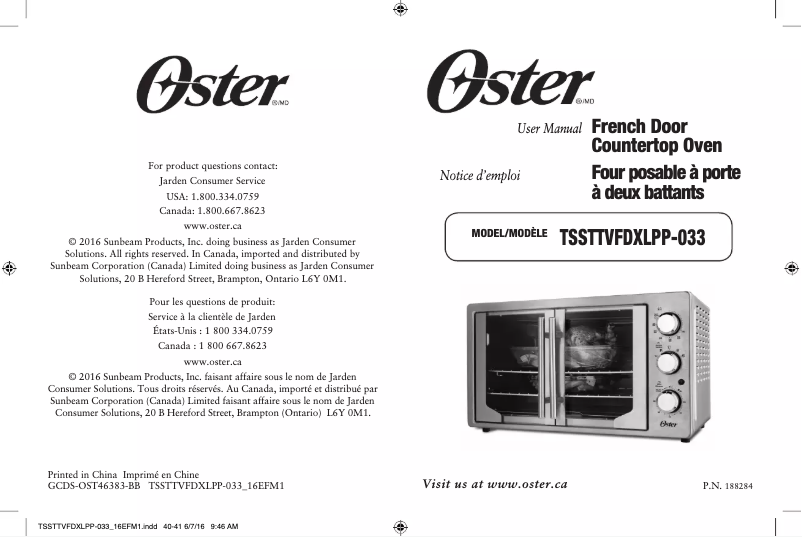 Page 1 de la notice Manuel utilisateur Oster TSSTTVFDXLPP-033