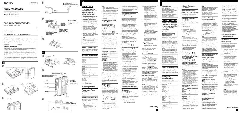 Page n°1 - Manuel utilisateur Sony TCM-230DV