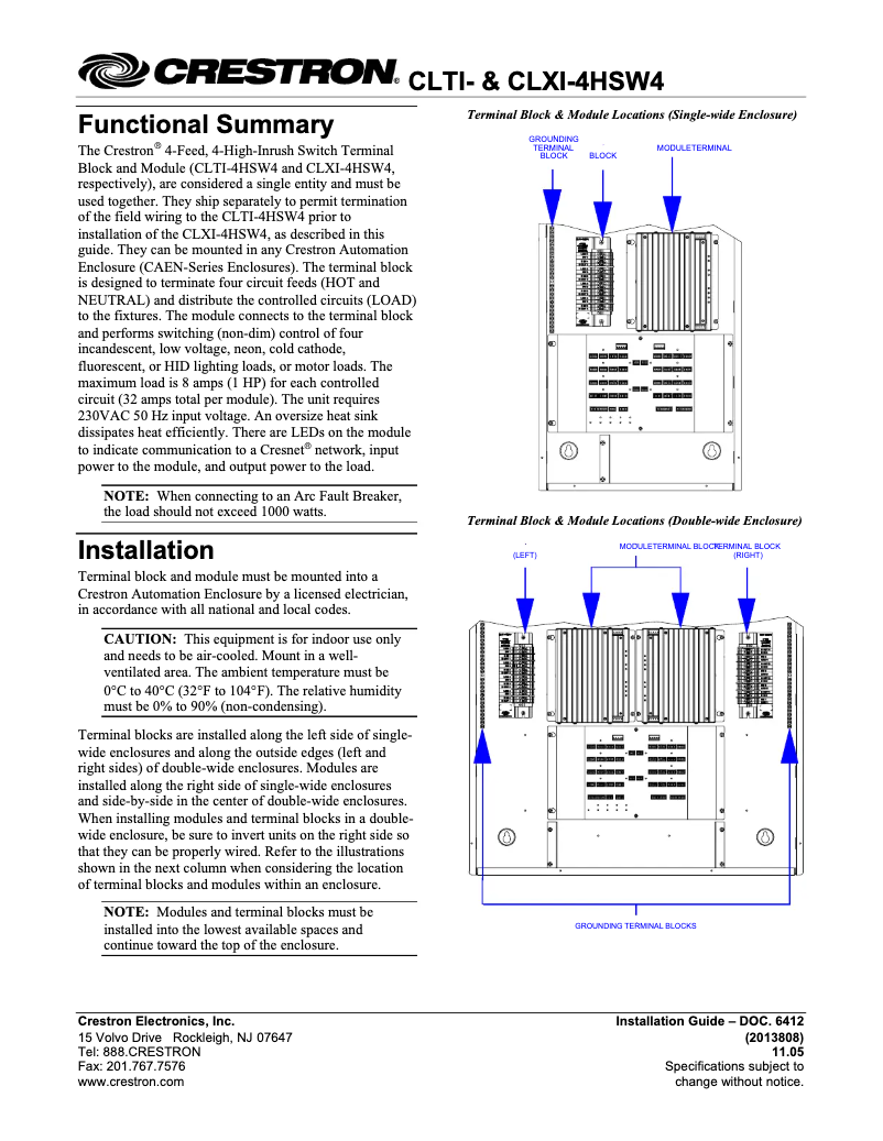 Page 1 de la notice Manuel utilisateur Crestron CLXI-4HSW4