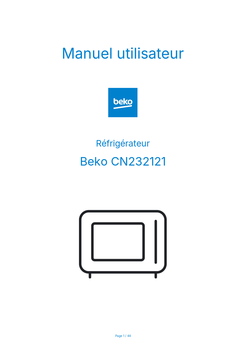 Page n°1 - Manuel utilisateur Beko CN232121