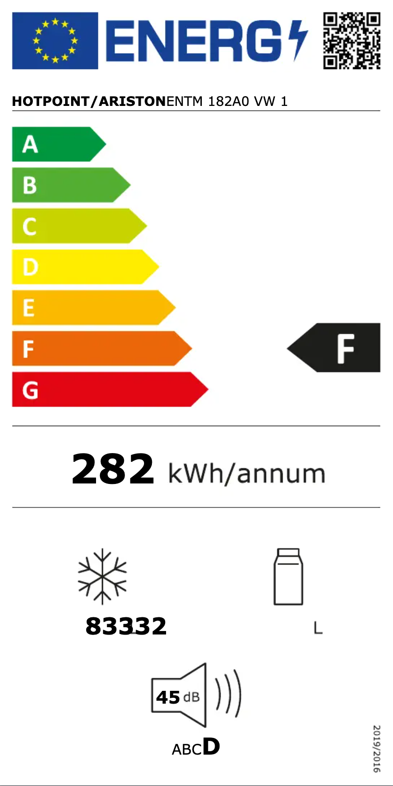Page n°1 - Label énergétique Hotpoint ENTM 182A0 VW