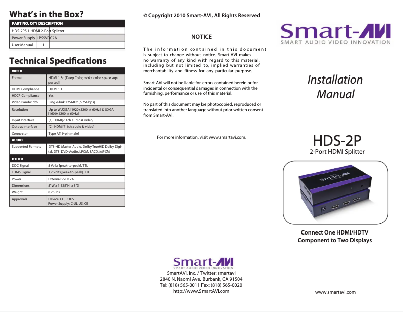 Página 1 del manual Manual de usuario Smart-AVI HDS2PS