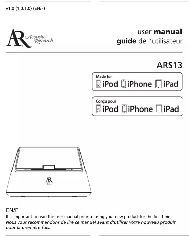 Image de la première page du manuel de l'appareil ARS13