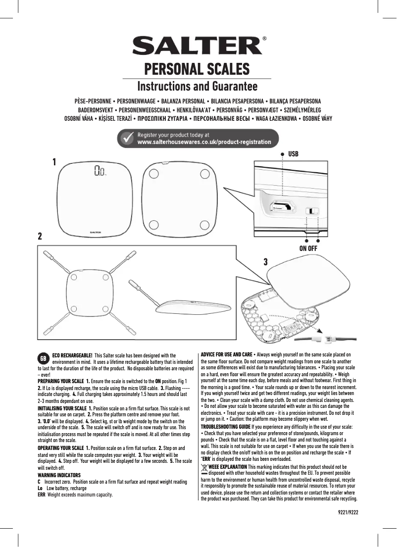 Page 1 de la notice Manuel utilisateur Salter 9221 BK3R