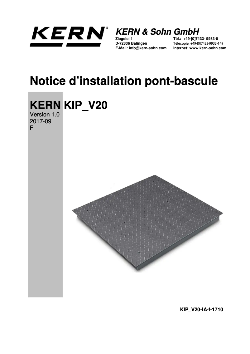 Page n°1 - Guide d'installation Kern BID 3T-3LM