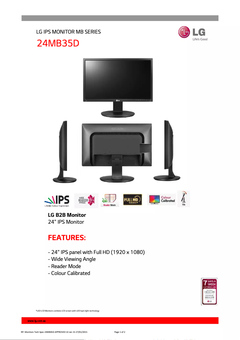 Page 1 de la notice Fiche technique LG 24MB35D-B