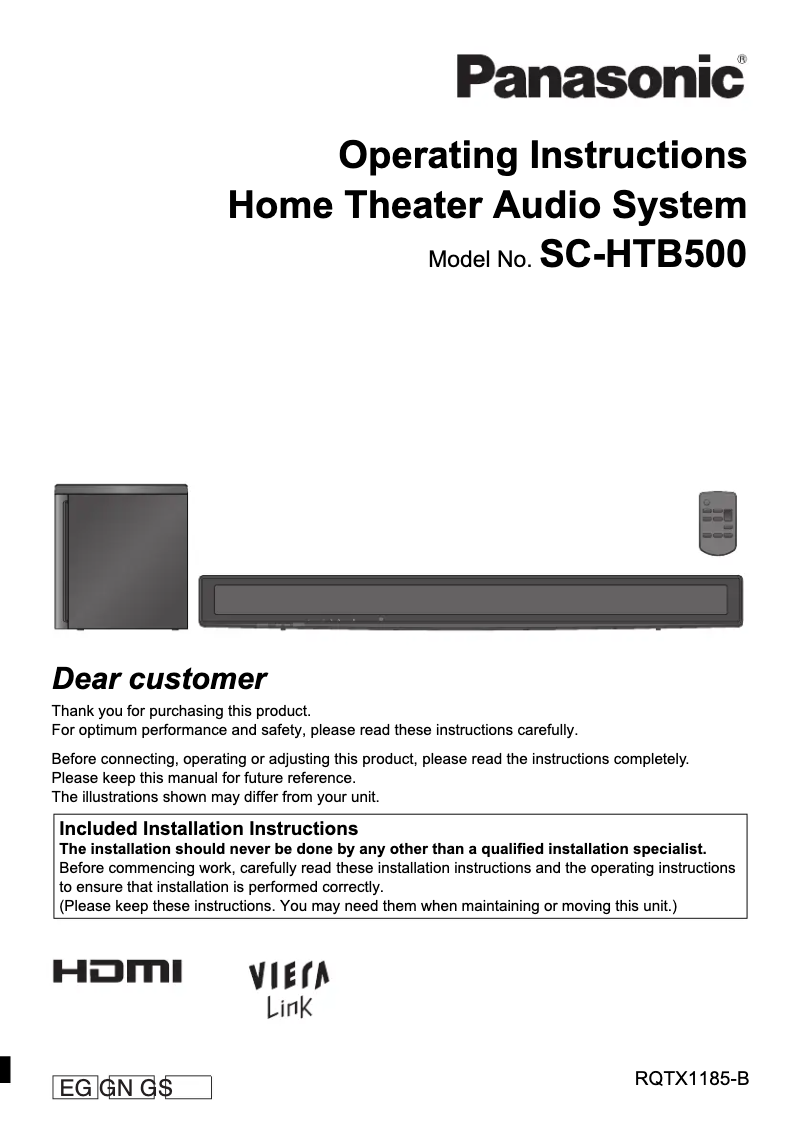 Image de la première page du manuel de l'appareil SC-HTB500