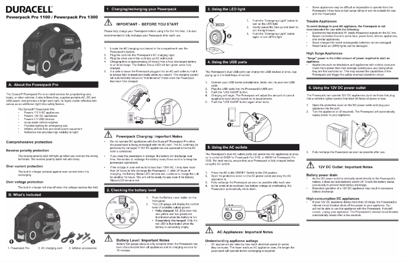 Page 1 de la notice Manuel utilisateur Duracell Powerpack Pro 1100