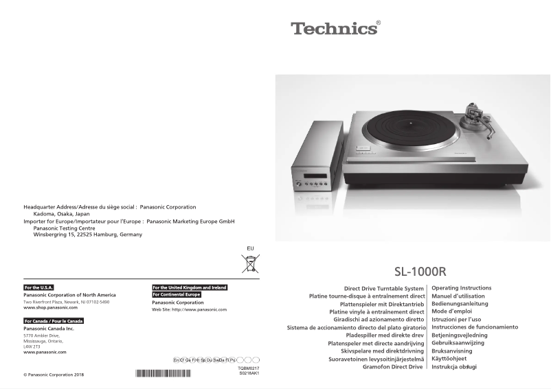 Page 1 de la notice Manuel utilisateur Technics SL-1000R
