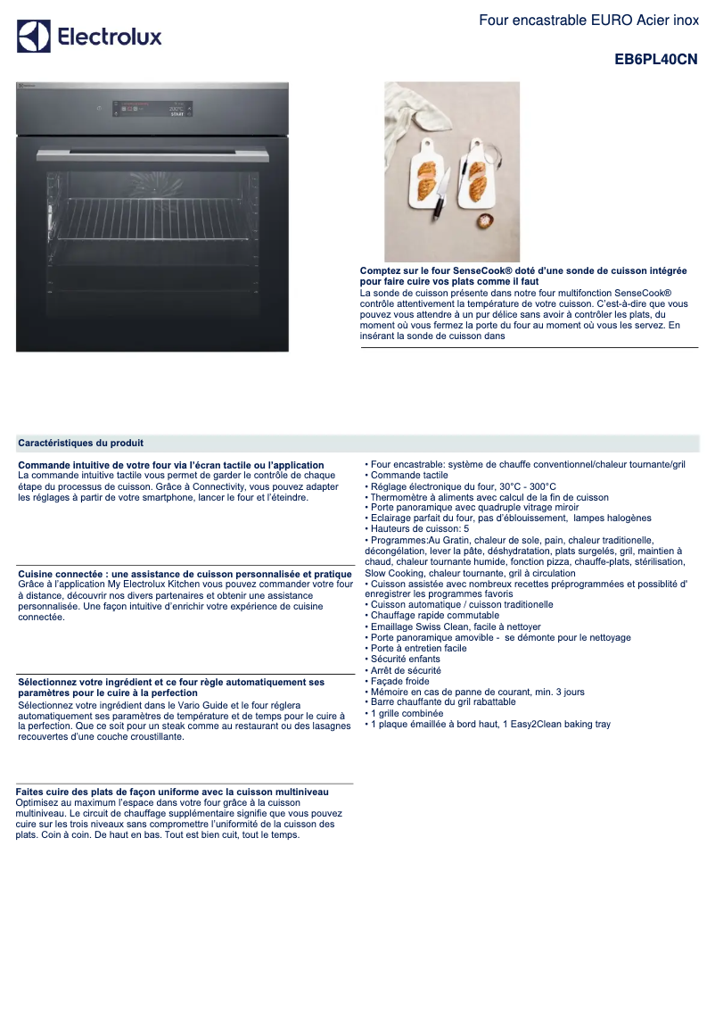 Page 1 de la notice Fiche technique Electrolux EB6PL40CN