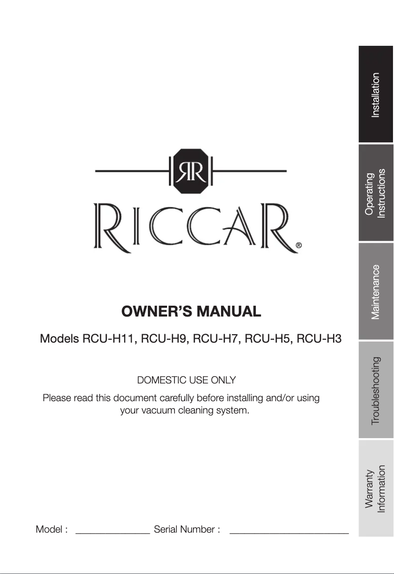 Page n°1 - Manuel utilisateur Riccar Deluxe Hybrid RCU-H7