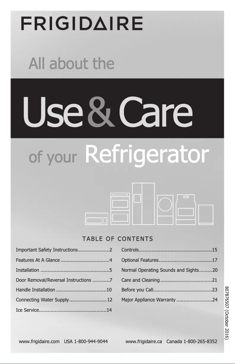 Page n°1 - Manuel utilisateur Frigidaire FFHT1621T