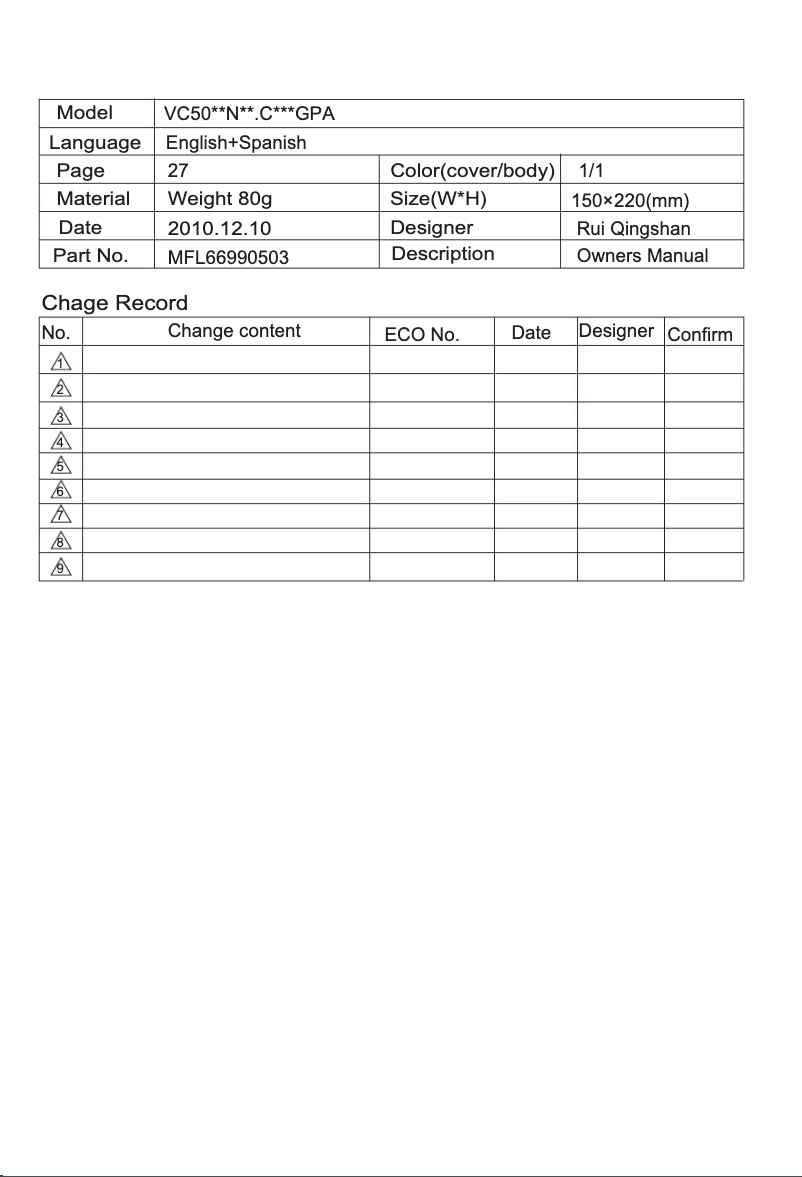 Page n°1 - Manuel utilisateur LG VC5020NRTQ