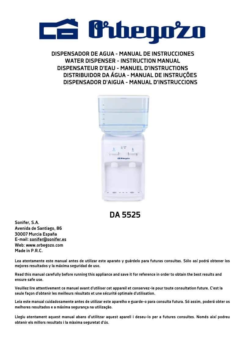 Page n°1 - Manuel utilisateur Orbegozo DA 5525