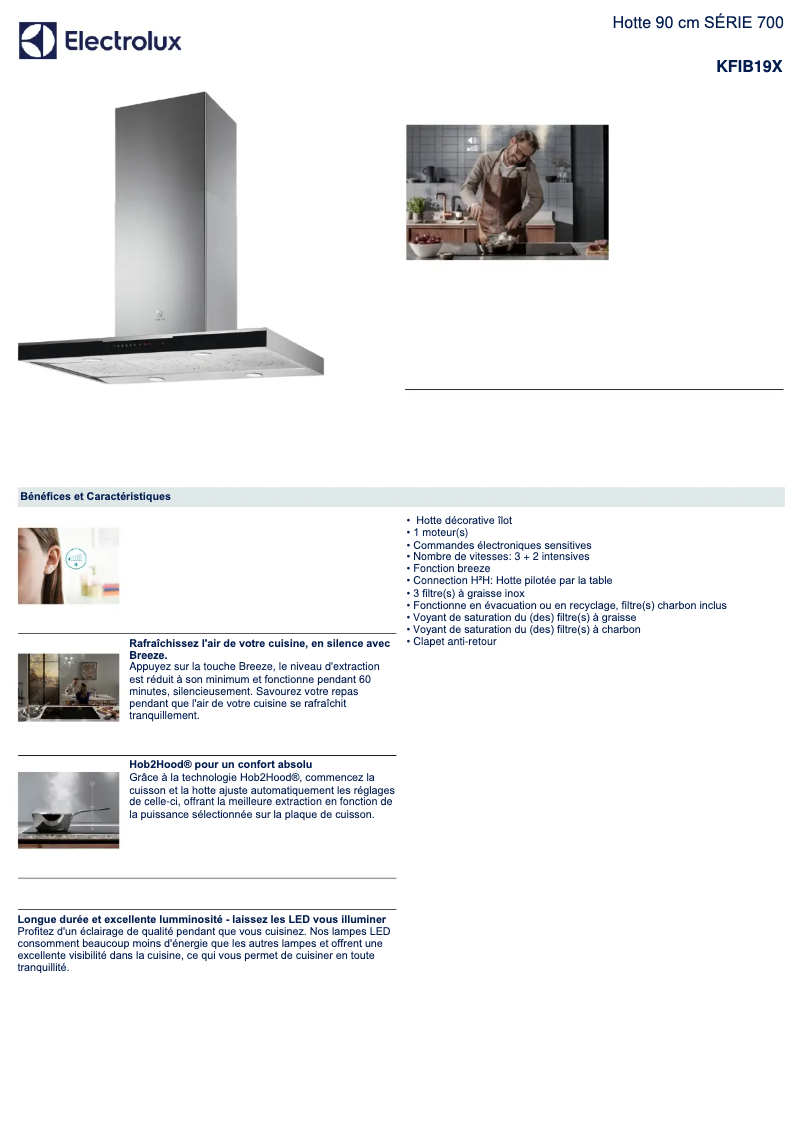 Page 1 de la notice Fiche technique Electrolux KFIB19X